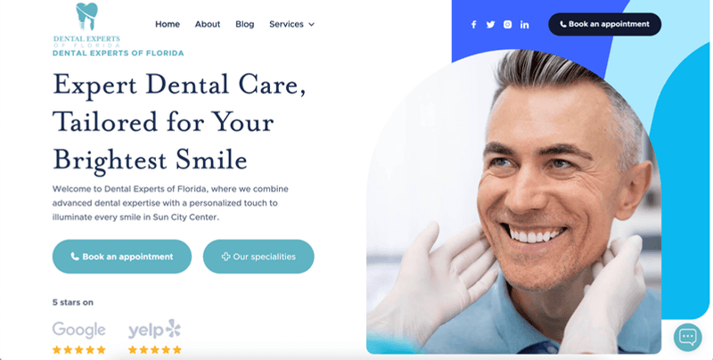 Dental Experts of Florida website introducing the practice and its care